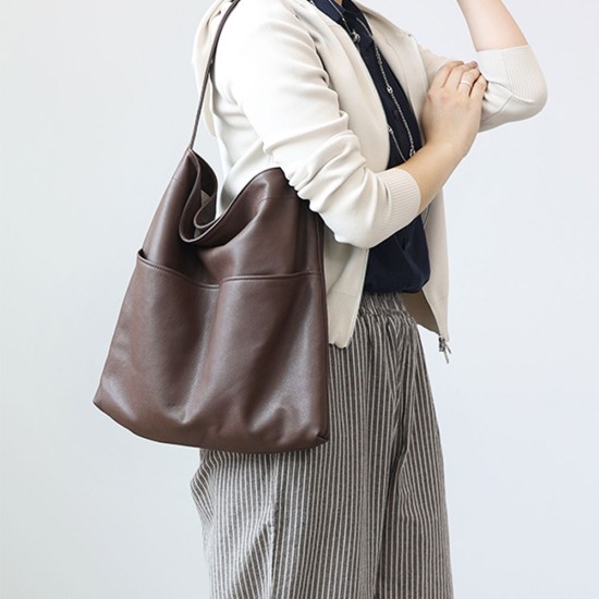 Minimally designed soft leather shoulder bag tote bag